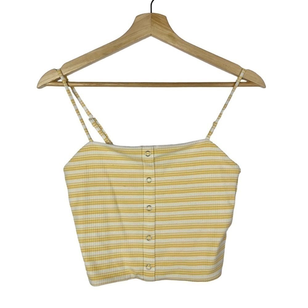 PacSun Me To We Yellow Stripe Button Front Cropped Tank Top XS‎